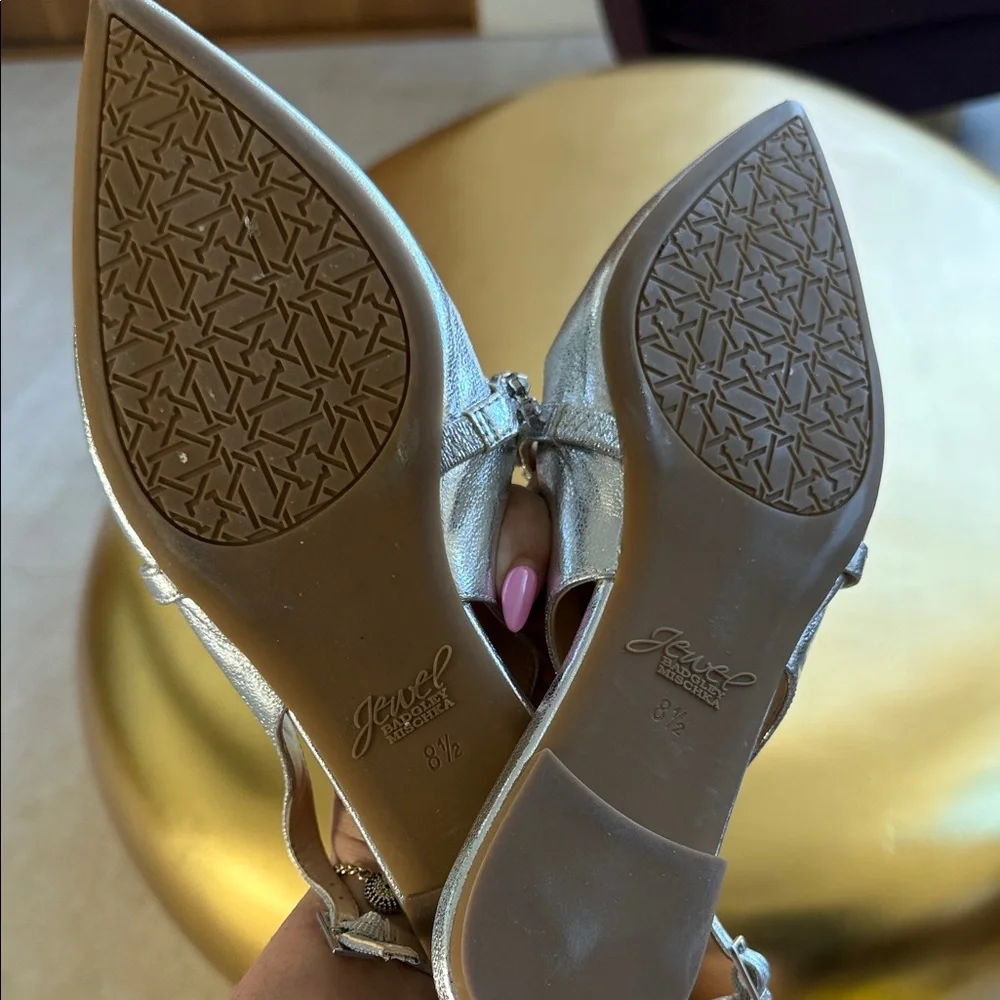 Jewel Badgley Mischka Silver Pointed Toe Jeweled Slingback Flats